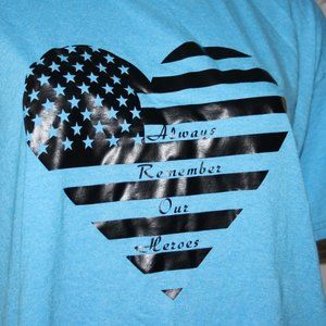 🖤 Blue Tee w/ Black Heart Graphic – Size L